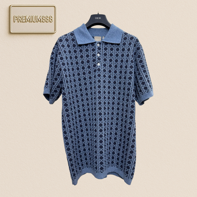Dior 26ss Twill Patterned Jacquard Polo Shirt Knitted Short Sleeve