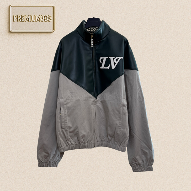1v Louis Capsule Collection Grey And Green Contrasting Leather Patchwork Jacket