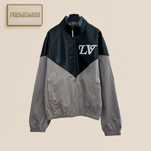 1v Louis Capsule Collection Grey And Green Contrasting Leather Patchwork Jacket