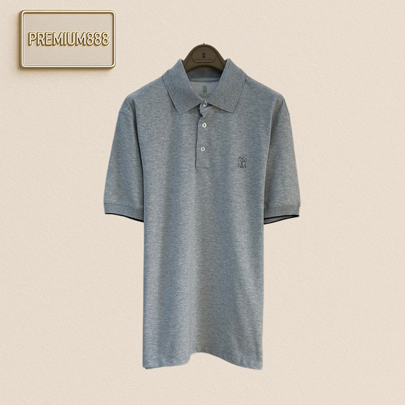 BC Brunello Classic Collar Embroidered Logo Short-Sleeve Polo Shirt
