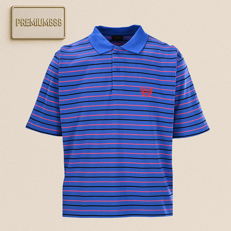 Balenciaga Balencia Ga BL CG Show Wheat Ear Striped Short-sleeved Polo Shirt