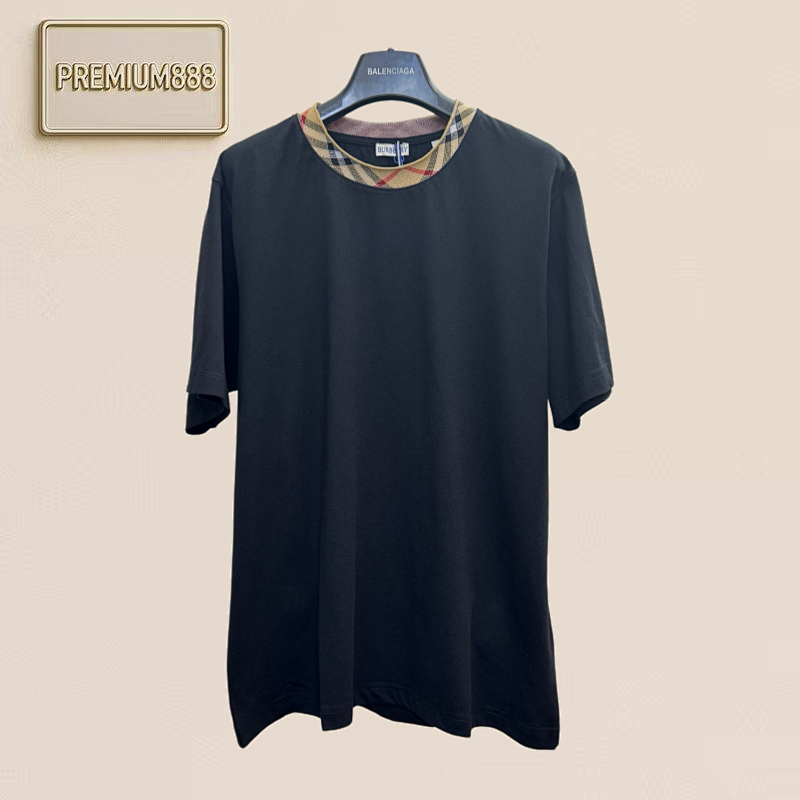 Burberry Round-neck Checked Decorative Cotton Short-sleeved T-shirt