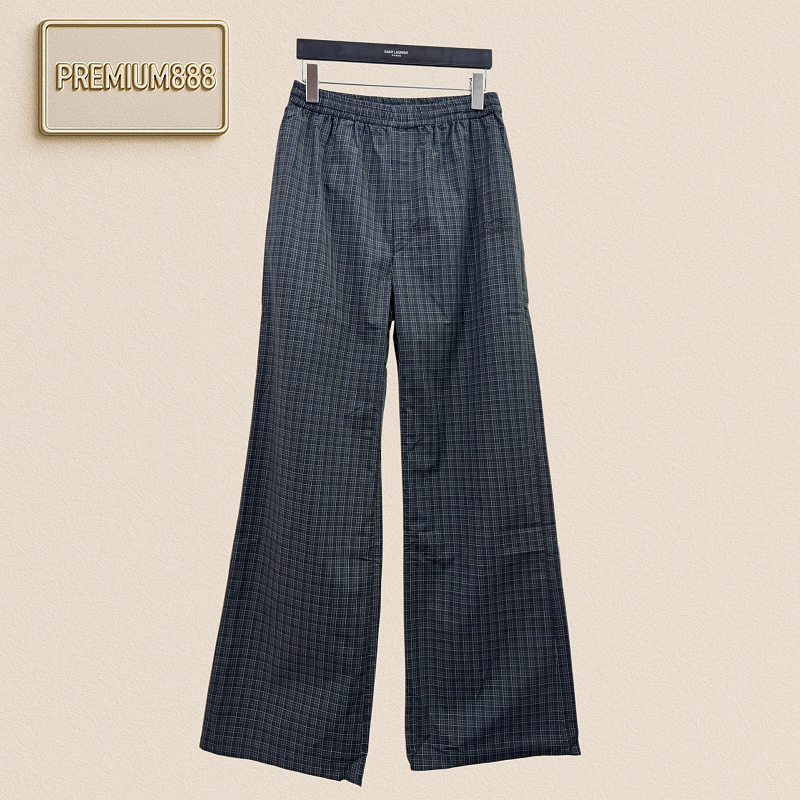 Balenciaga Logo Embroidered Plaid Wide-leg Trousers
