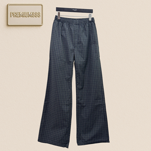 Balenciaga Logo Embroidered Plaid Wide-leg Trousers