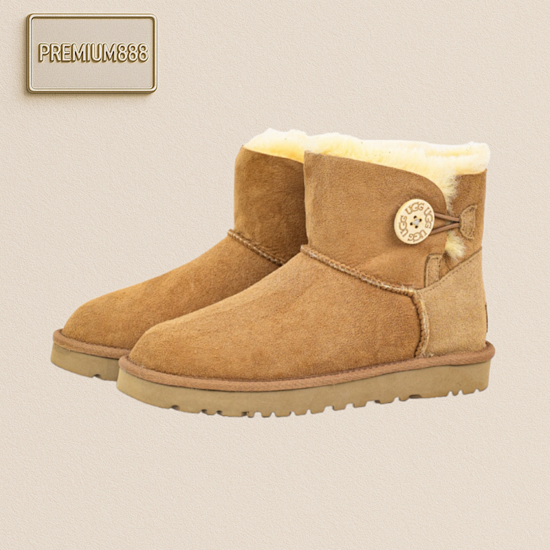 Ugg Bailey Mini Wooden Buckle Sheepskin All-in-one Snow Boots For Women