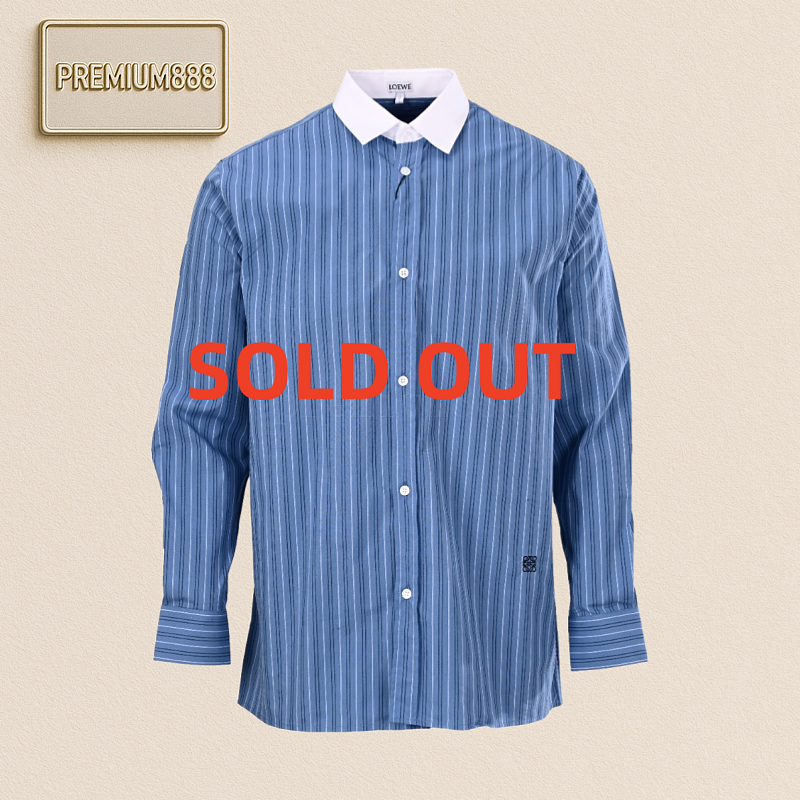 Loewe White Collar Striped Single-row Pointed Collar Long-sleeved Shirt