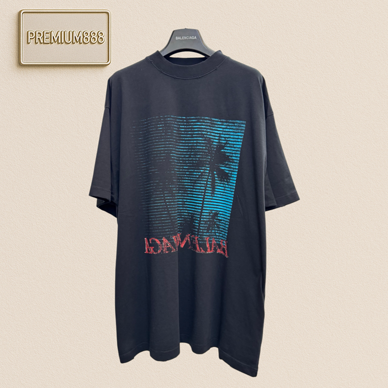 Balenciaga 26ss Black Coconut Tree Jungle Short-Sleeved T-Shirt