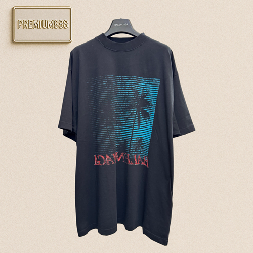 Balenciaga 26ss Black Coconut Tree Jungle Short-Sleeved T-Shirt