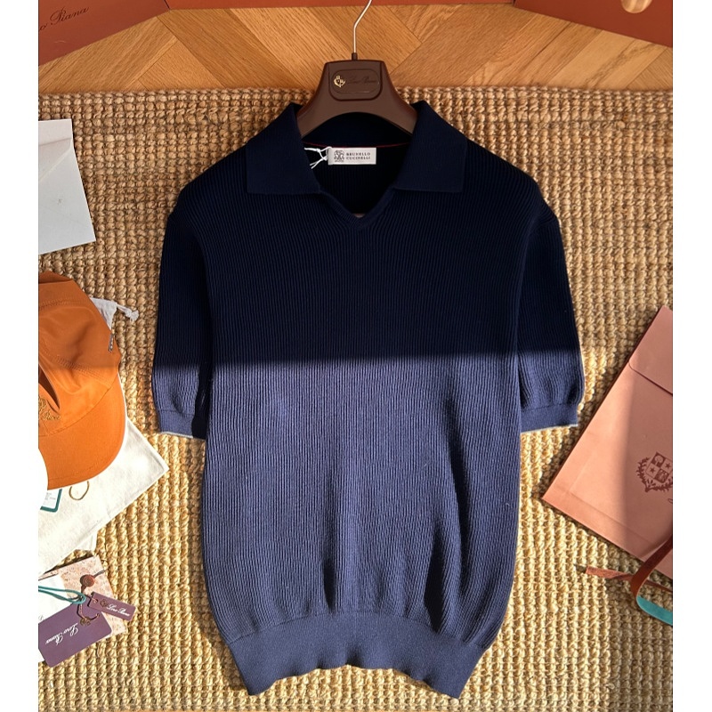 Brunello Cucinelli - Simple Ribbed Knit Short-Sleeved Polo Shirt