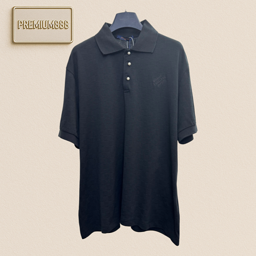 1v Cotton-linen Jacquard Embroidered Pearl-check Polo Shirt Short Sleeves