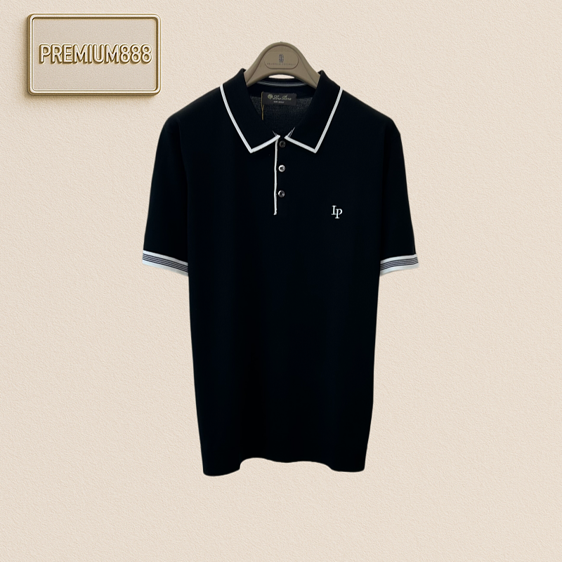 Loropiana Classic Contrasting Color Collar Polo Shirt With Short Sleeves