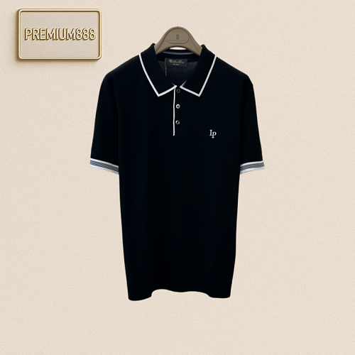 Loropiana Classic Contrasting Color Collar Polo Shirt With Short Sleeves