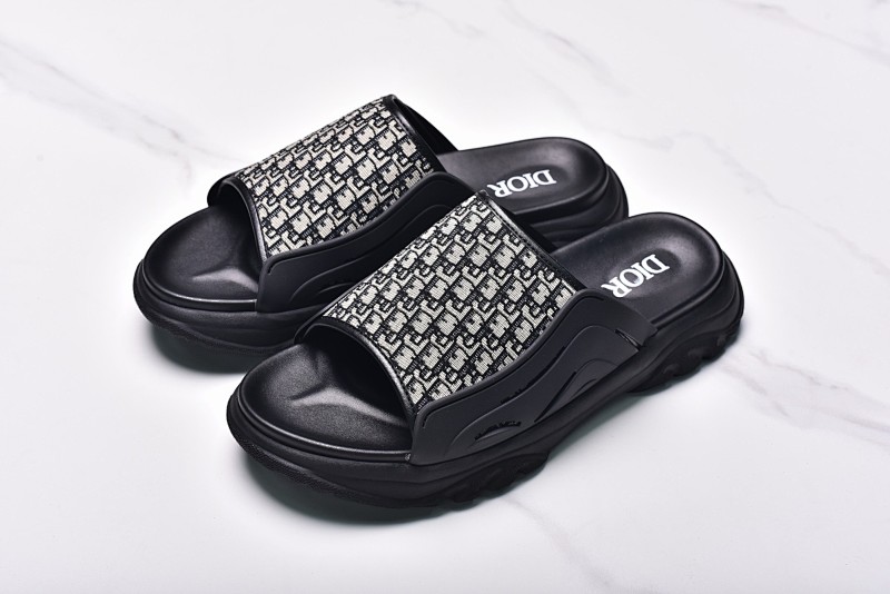 Dior H-Town Oblique Print Fashion Slippers Men's Shoes Black