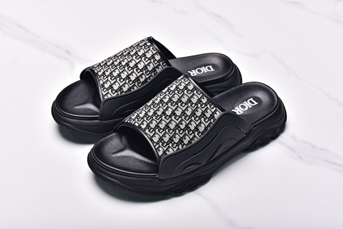 Dior H-Town Oblique Print Fashion Slippers Men's Shoes Black
