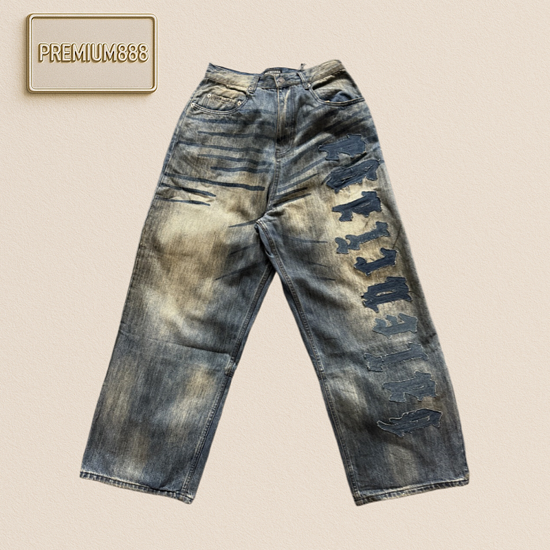 Balenciaga Product In Stock Blcg Distressed Letter Embroidery Patch Denim Pants