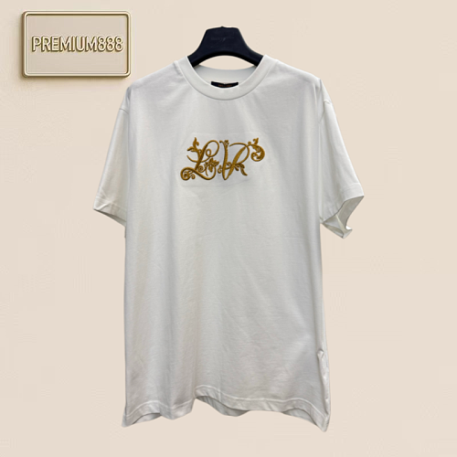 1v Louis Logo Lettered Golden Flower Embroidered Short-Sleeved T-Shirt