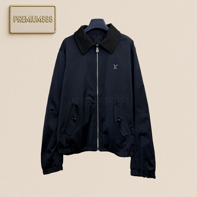 1v Louis Logo Leather Collar Double-sided Full Printed Lapel Jacket