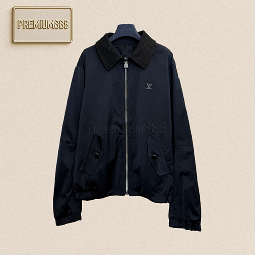 1v Louis Logo Leather Collar Double-sided Full Printed Lapel Jacket