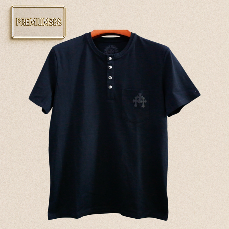 Chrome Hearts CH - Artificial Embroidered Cross With Silver Buttons. Henry Collar Short Sl