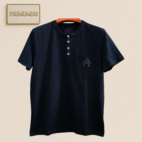Chrome Hearts CH - Artificial Embroidered Cross With Silver Buttons. Henry Collar Short Sl