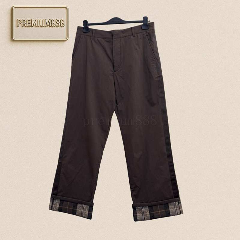 1v Louis Monogram Checkered Lined Coffee-colored Straight-leg Casual Trousers