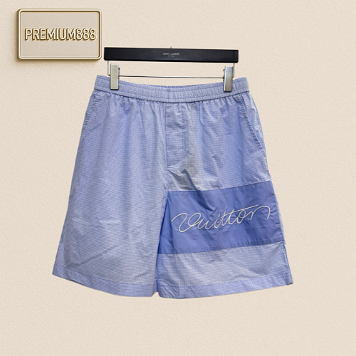 1v Louis Logo Signature Embroidered Fine-check Short Pants