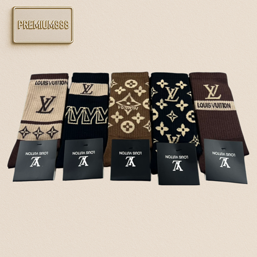 Louis Vuitton LV Premium Boxed Socks Fashionable Design Pure Cotton Quality 5 Pairs Per Bo