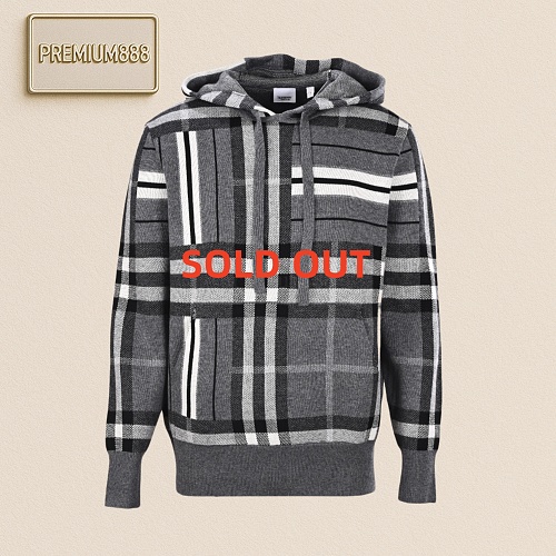 Burberry Bbr Grey Patchwork Striped Knit Hoodie