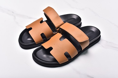 Hermès Hermes Chypre Flat Slippers Classic Coffee Leather