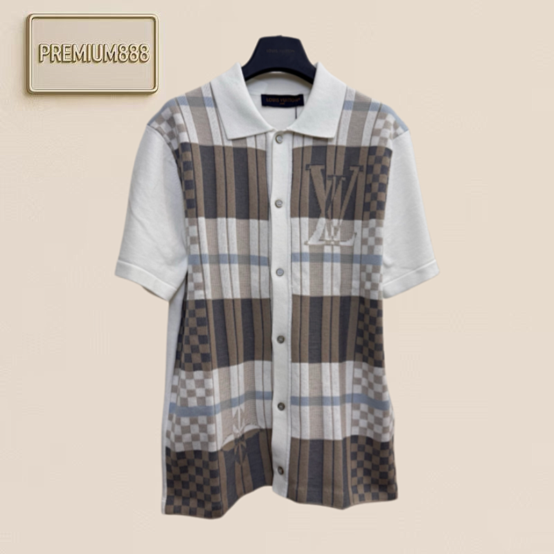 Louis Check Jacquard Knitted Short-sleeved Shirt