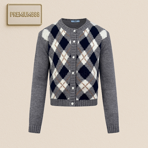 Prada Embroidered Diamond-shaped Tweed Cardigan