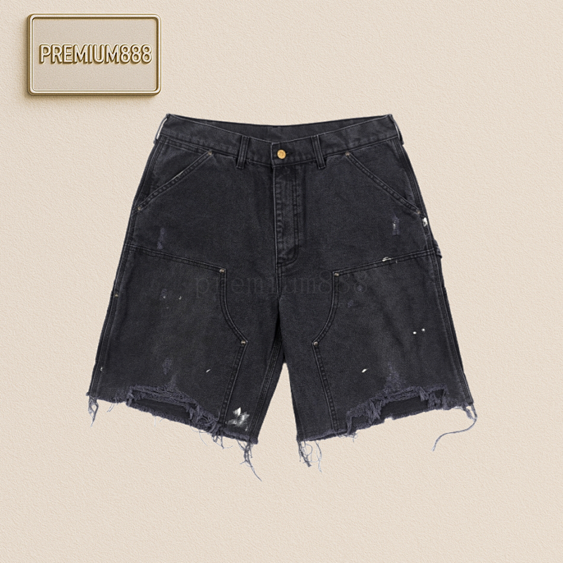 Saint Michael 25ss Splashed Ink Fringed Logging Denim Shorts