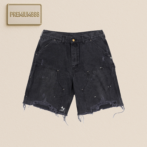 Saint Michael 25ss Splashed Ink Fringed Logging Denim Shorts