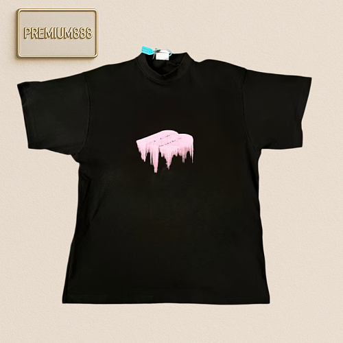 Balenciaga Blcg Pink Liquefied Print Embroidery Short Sleeve