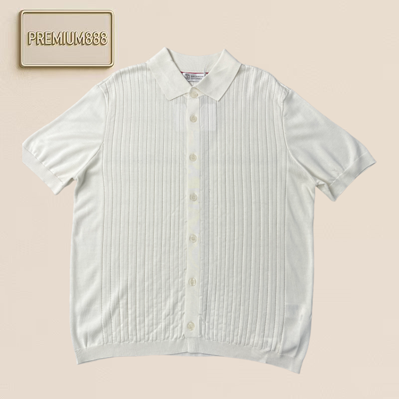 BC Three-color Open-Weave Knitted Blouse With Short Sleeves Description