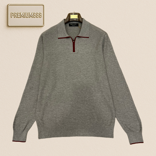 Loro Piana No. Yoo Pianya Color-Contrast Collar Long-Sleeved Knit Polo Shirt