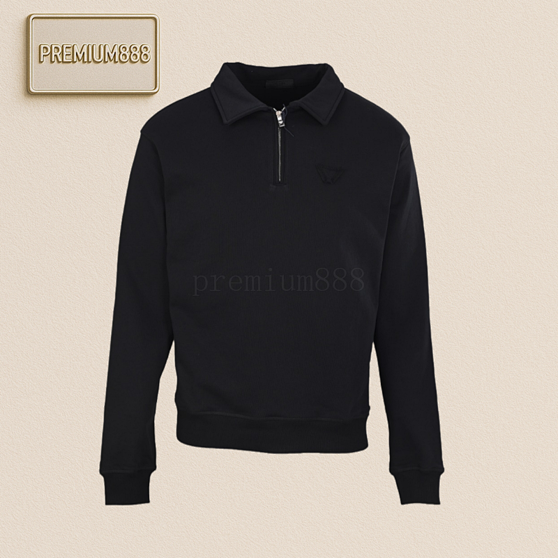 Prada Prd Fabric Label Half-zipper Lapel Polo Sweatshirt
