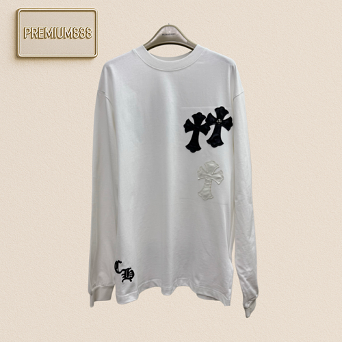 Chrome Hearts CH Cross Heart Leather Label Black And White Gradient Long-Sleeve T-Shirt
