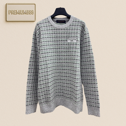 1v Louis Letter Embroidery Multi-color Fine Check Pattern Wool Knitted Sweater