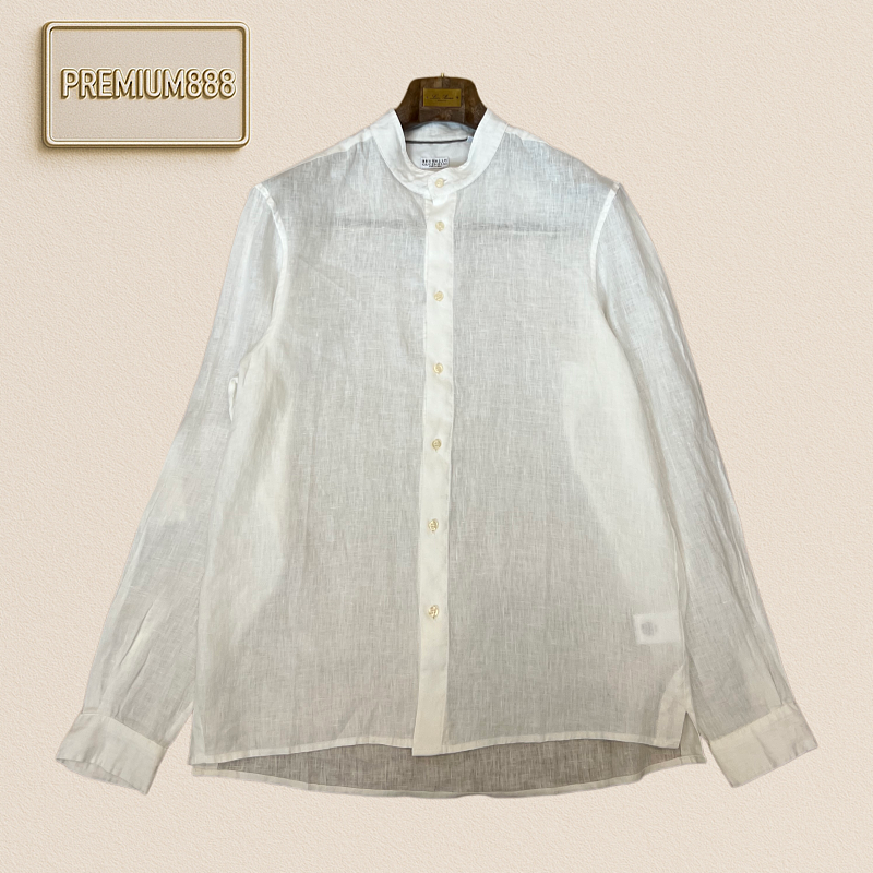 BC Brunello Button-down Casual Pure Linen Long-Sleeved Shirt