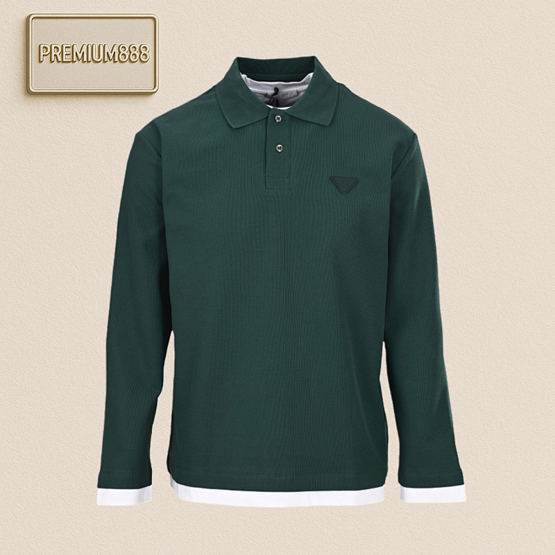 Two Long-sleeved Polo Shirts With Prada Prd Patchwork Fabric Labels