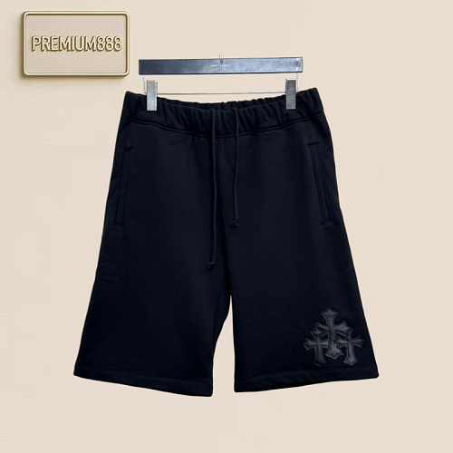 Chrome Hearts CH Crocin Black Cross Leather Casual Shorts