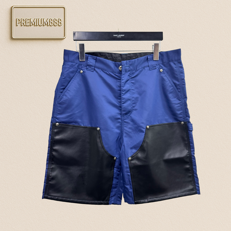 Chrome Hearts CH Crocin Bluenylon Spliced Leather Workwear Five-Piece Shorts