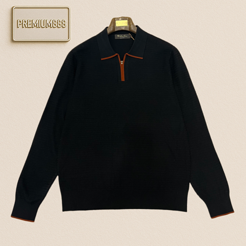 Loro Piana No. Yoo Pianya Color-Contrast Collar Long-Sleeved Knit Polo Shirt