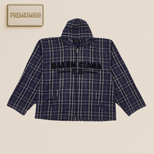 Ba Lenciaga Purple Plaid Zipper Hooded Jacket