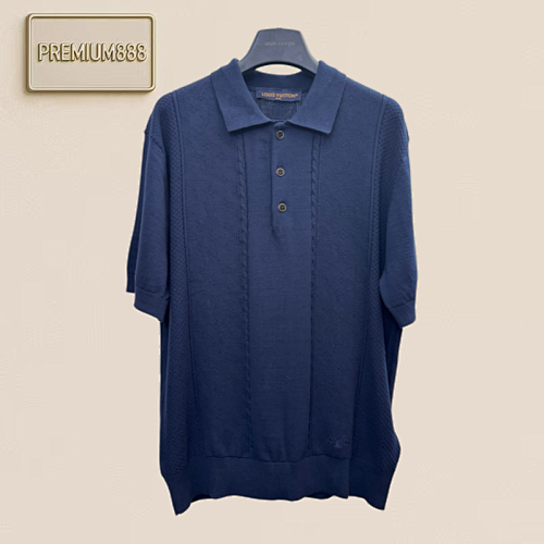 Louis Hollowed-out Logo Embroidered Striped Polo Shirt Short Sleeve