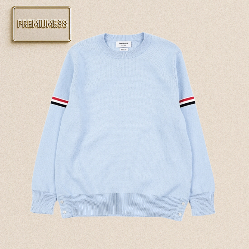 TB 25Fw Arm Ribbon Round-neck Sweater - Blue