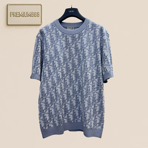 Dior Logo Plaid Printed Knitted Short Sleeve Shirt