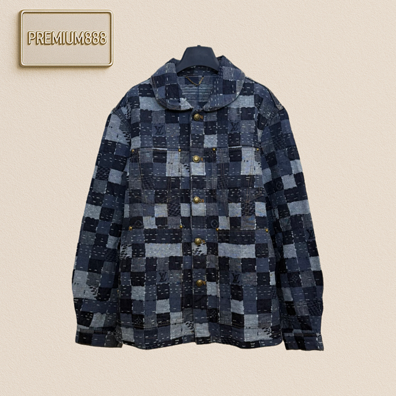 1v Louis Nigo Collaboration Jacquard Checkered Denim Jacket