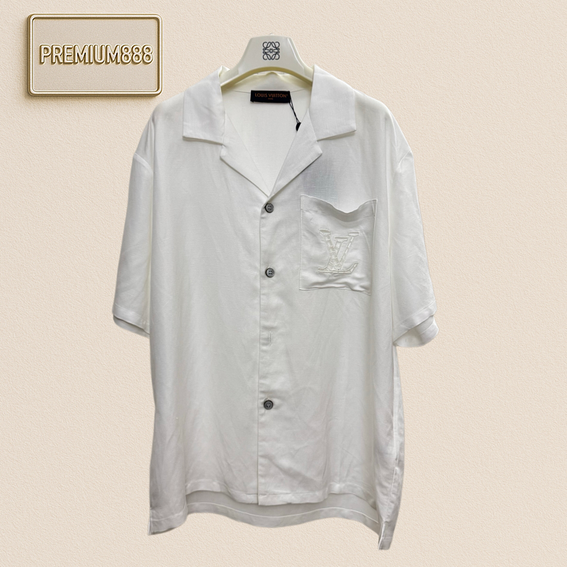 1v Louis Pocket Embroidered Shirts With Openwork Design Short Sleeve